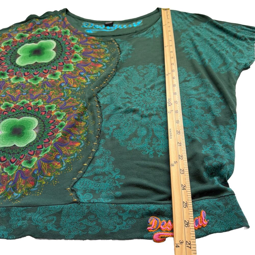 Desigual Mandala Top Womens Lg Green Floral Dolman Sleeve Scoop Neck Boho Artsy - Picture 6 of 11